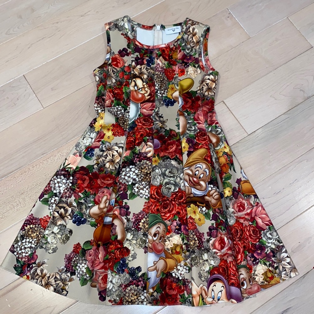 Monnalisa girls soft stretch pleated floral fit flare dress